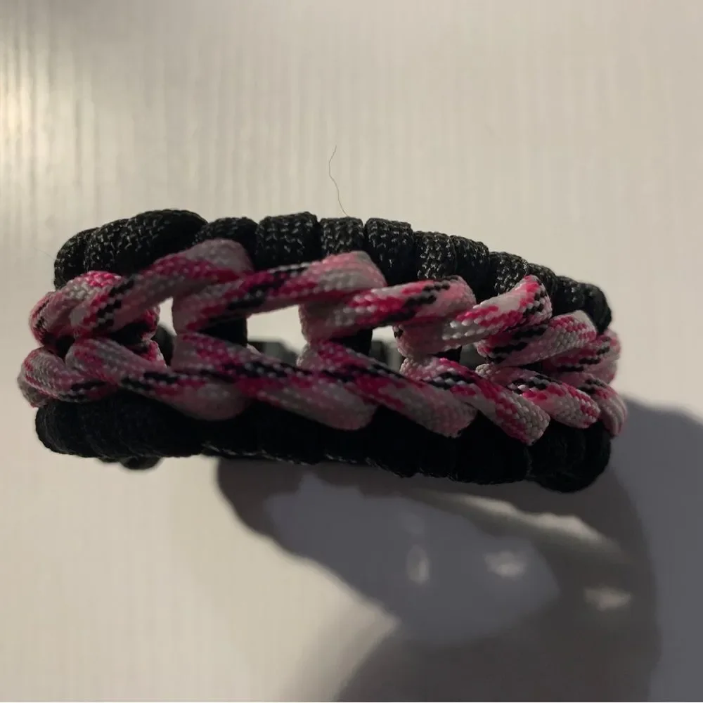 Paracord  Bracelet Black/Pink Camo Assembled In The USA 8 inches long